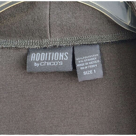 Additions by Chico's Size 1 Open Front 3/4 Sleeves Metallic Gold Black Cardigan - Picture 2 of 7